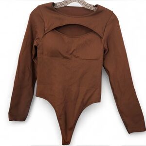 Brown Long Sleeve Ribbed Bodysuit Size Large